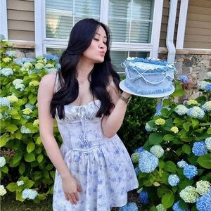 Floral Blue and White Dress